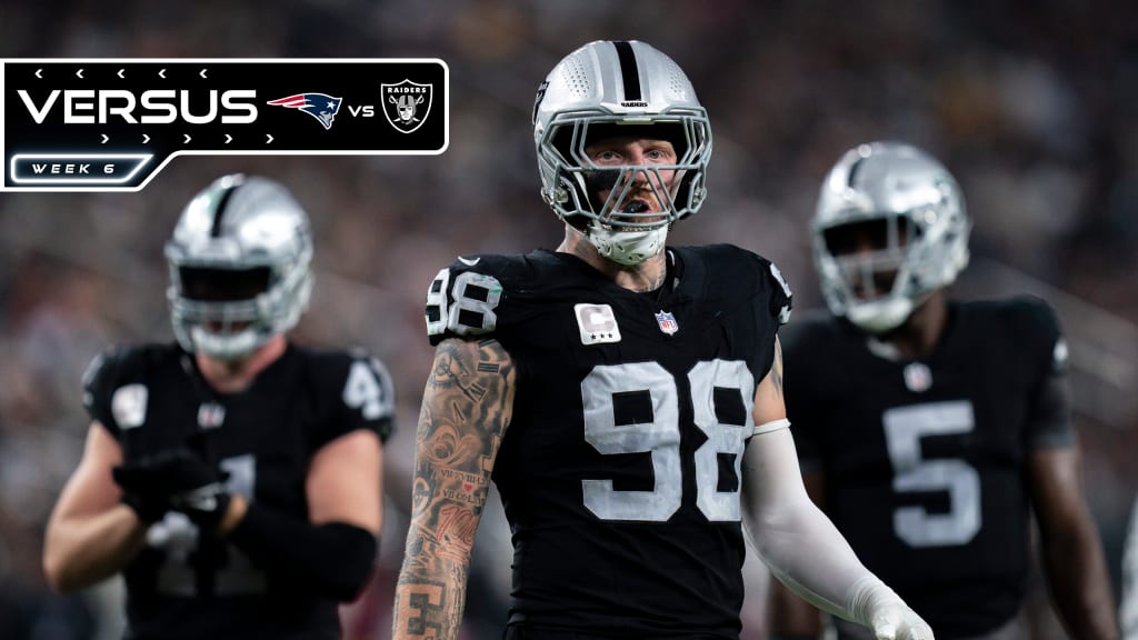 Las Vegas Raiders defensive end Maxx Crosby (98) hand fights with Kansas  City Chiefs offensive …