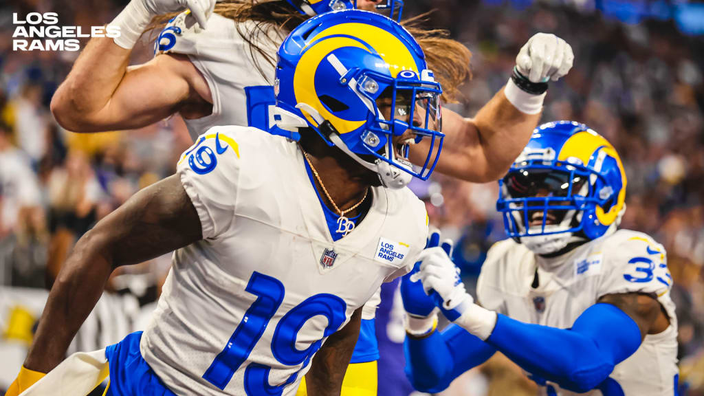 INGLEWOOD, CA - SEPTEMBER 18: Los Angeles Rams Wide Receiver Brandon Powell  (19) runs the ball backwards to score an intentional safety in the fourth  quarter during an NFL game between the