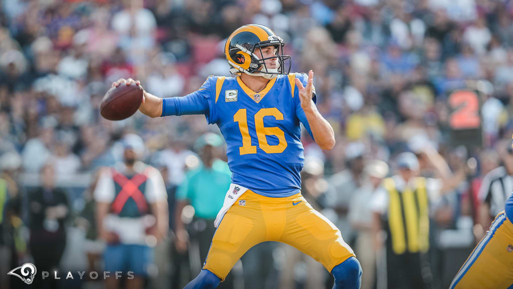 Los Angeles, CA. 13th Oct, 2019. Los Angeles Rams quarterback Jared Goff  #16 during the NFL game between San Francisco 49ers vs Los Angeles Rams at  the Los Angeles Memorial Coliseum in