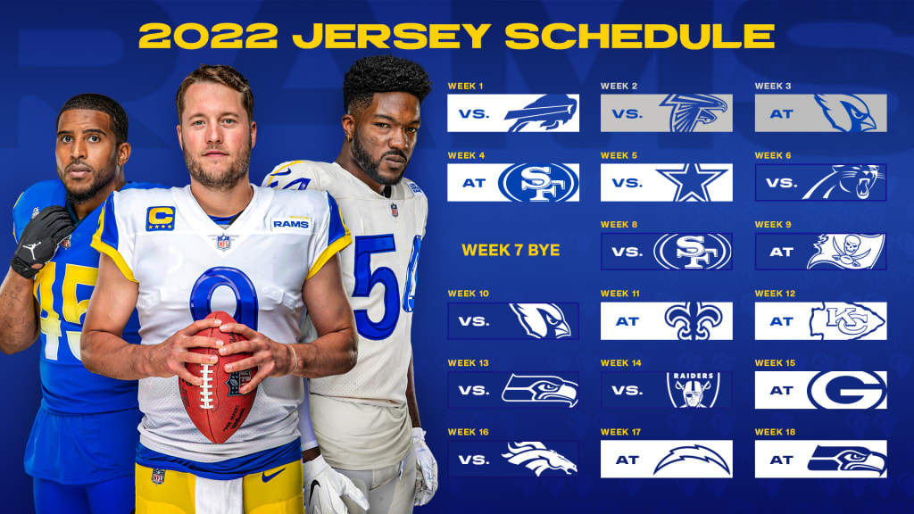 Los Angeles Rams 2022 season uniform schedule