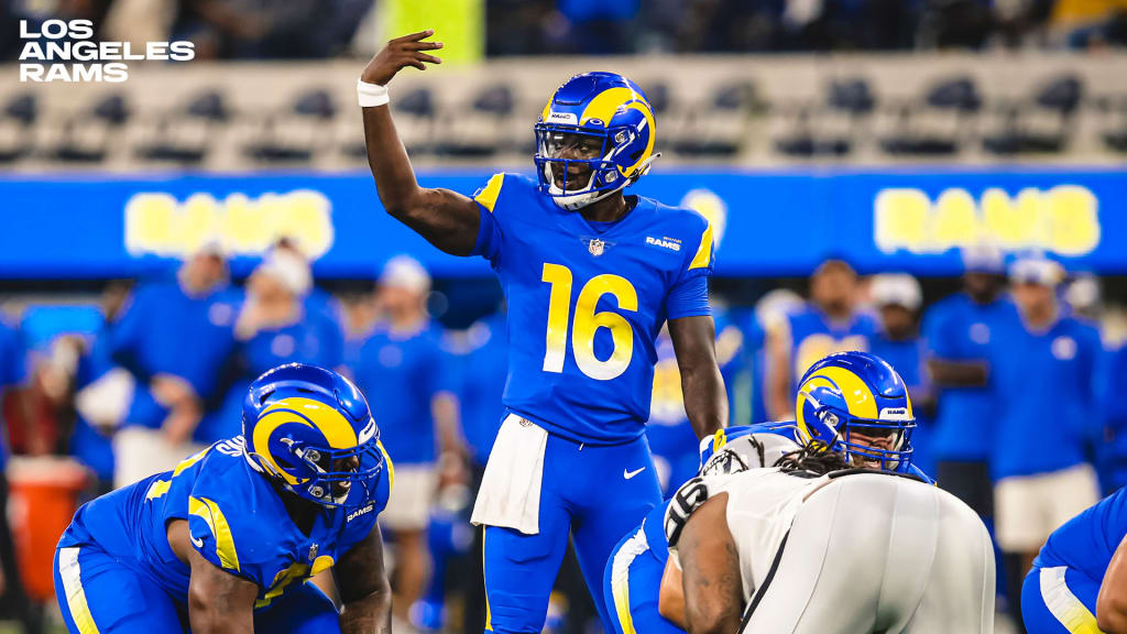 Los Angeles Rams quarterback Bryce Perkins runs the ball during