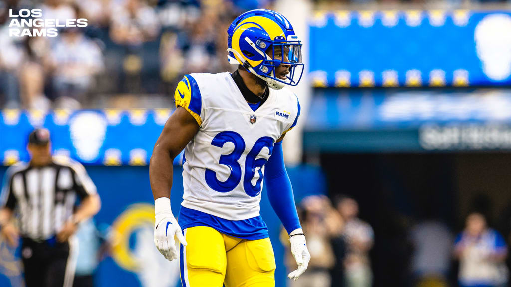 Los Angeles Rams cornerback Grant Haley (36) takes his stance during an NFL  football game against the Dallas Cowboys Sunday, Oct. 9, 2022, in  Inglewood, Calif. (AP Photo/Kyusung Gong Stock Photo - Alamy