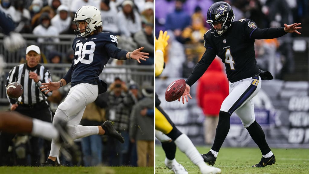 Baltimore Ravens punter Jordan Stout works out during mandatory