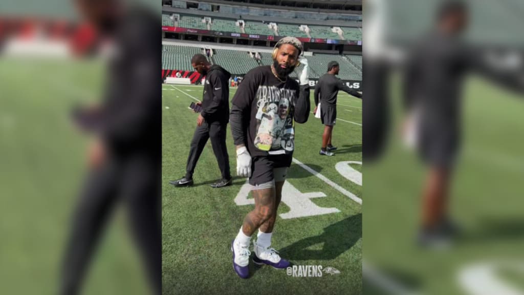 WATCH: Odell Beckham Jr. catches passes pregame in a Ravens Super Bowl XXXV  Champions shirt