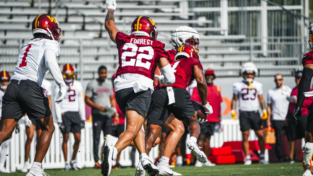 Washington Commanders safety Darrick Forrest (22) runs during an