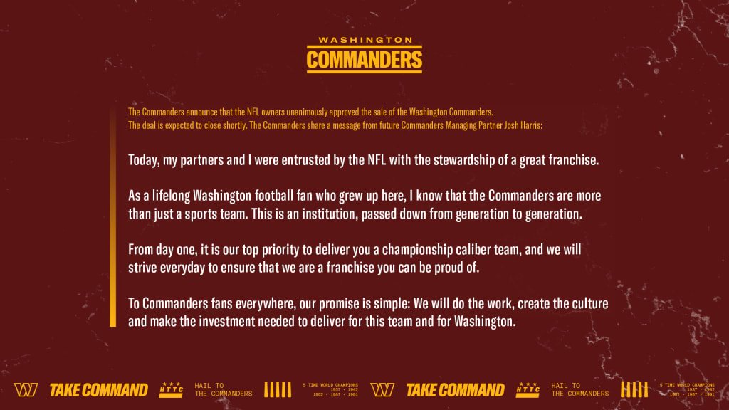 NFL owners unanimously approve sale of Washington Commanders to