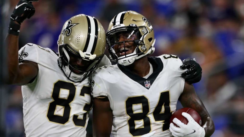 New Orleans Saints quarterback Taysom Hill throws a pass against the  Baltimore Ravens during the first half of an NFL preseason football game,  Saturday, Aug. 14, 2021, in Baltimore. (AP Photo/Gail Burton