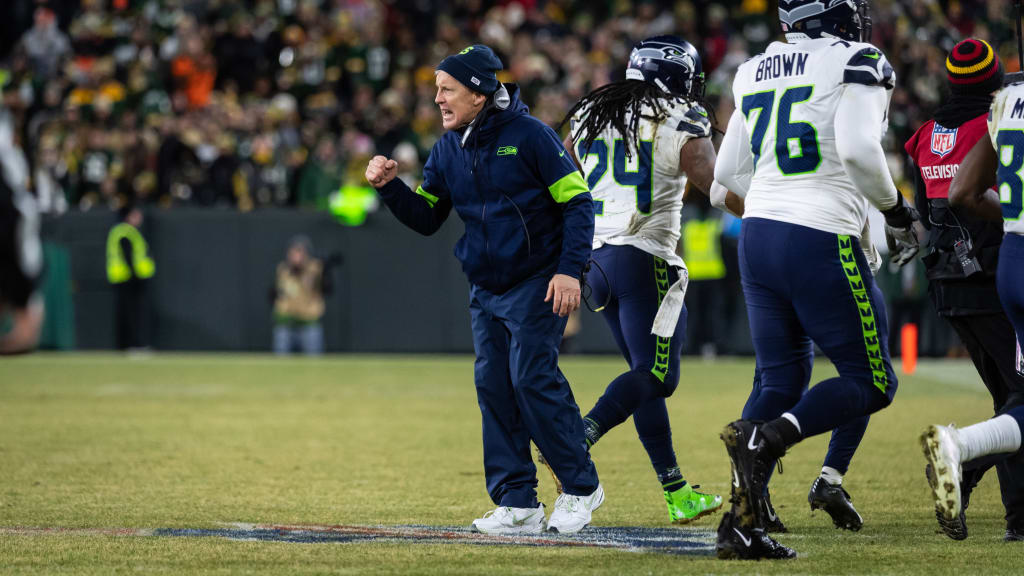 Seattle Seahawks quarterback Russell Wilson (3) greets tight end Jacob  Hollister, center, after Wilson passed to Hollister for touchdown against  the Tampa Bay Buccaneers during the first half of an NFL football