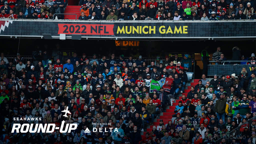 Fans queue up outside the NFL Shop before an NFL football game between the  Tampa Bay Buccaneers and the Seattle Seahawks at Allianz Arena in Munich,  Germany, Sunday, Nov. 13, 2022. (AP