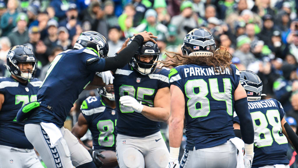 Seattle Seahawks tight end Tyler Mabry (85) runs the ball during a