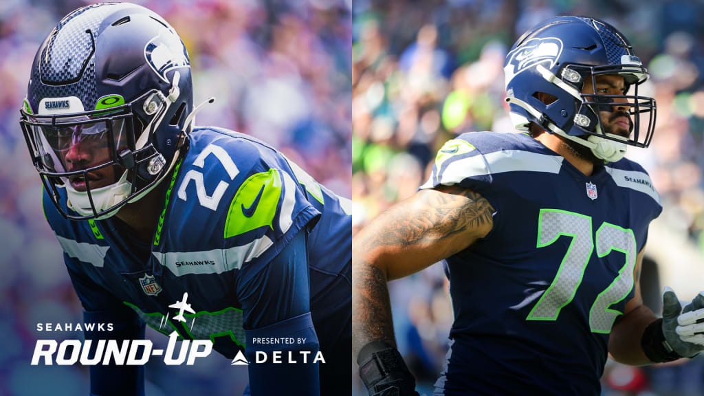 Seattle Seahawks offensive tackle Abraham Lucas (72) in action during an  NFL football game against the Tampa Bay Buccaneers at Allianz Arena in  Munich, Germany, Sunday, Nov. 13, 2022. The Tampa Bay