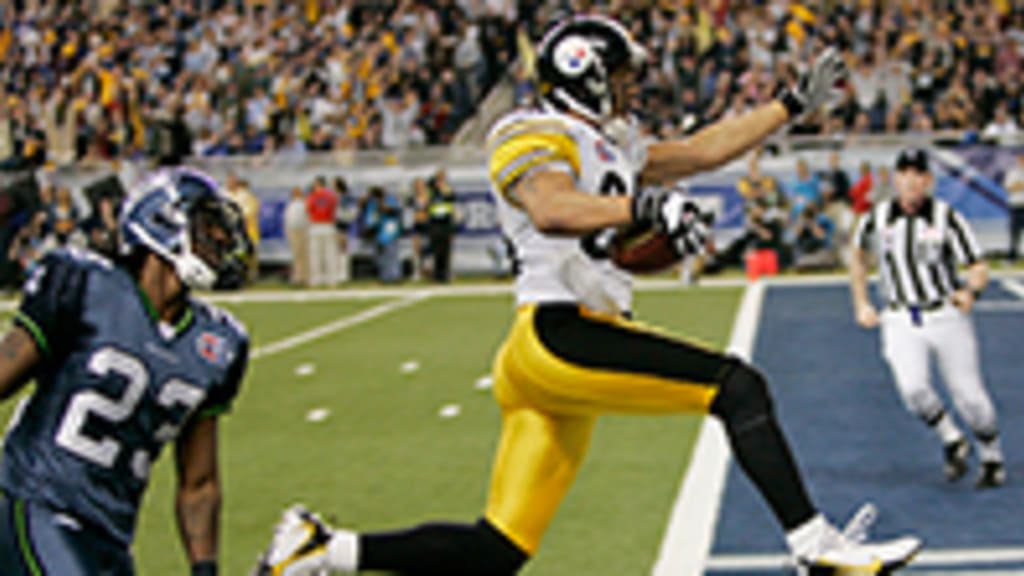 Seattle Seahawks tight end Jerramy Stevens catches a touchdown in the  second half of Super Bowl XL featuring the Seattle Seahawks and the  Pittsburgh Steelers at Ford Field in Detroit, Mi., on