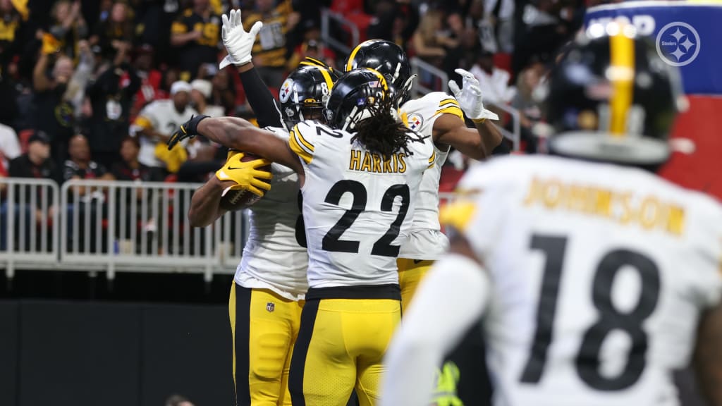 Pittsburgh Steelers cornerback James Pierre (42) lines up during the first  half of an NFL football game against the Atlanta Falcons, Sunday, Dec. 4,  2022, in Atlanta. The Pittsburgh Steelers won 19-16. (