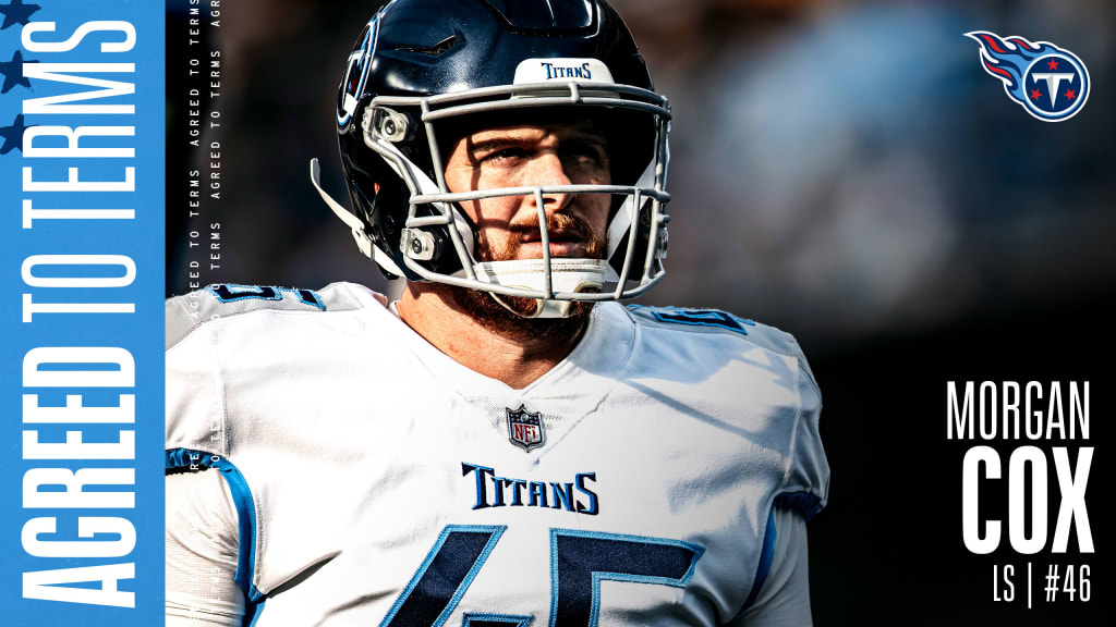 Tennessee Titans long snapper Morgan Cox (46) celebrates as he runs off the  field after the team's NFL football game against the Green Bay Packers,  Thursday, Nov. 17, 2022, in Green Bay