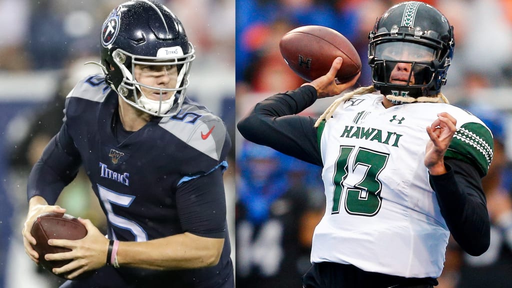 Tennessee Titans quarterback Logan Woodside (5) attempts a pass as