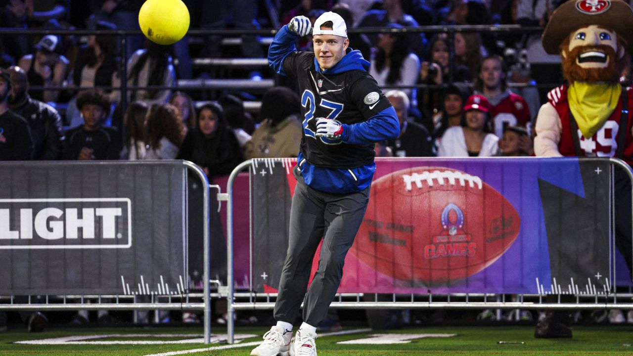 San Francisco 49ers tight end George Kittle and Minnesota Vikings running  back Dalvin Cook during the NFC AFC Pro Bowl practice on Saturday, Feb. 4,  2023 in Las Vegas. (AP Photo/Vera Nieuwenhuis