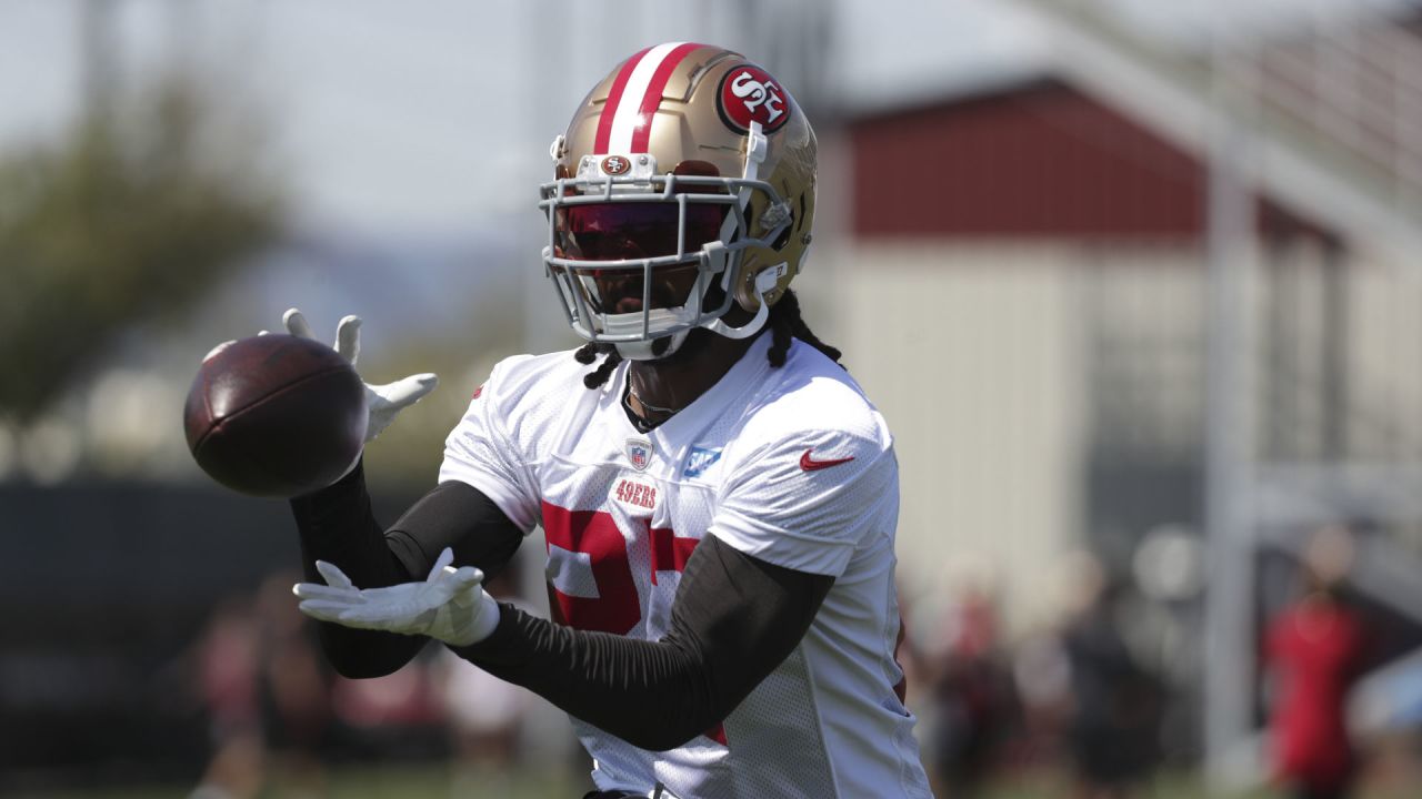 San Francisco 49ers' Taysir Mack runs a drill at the NFL team's