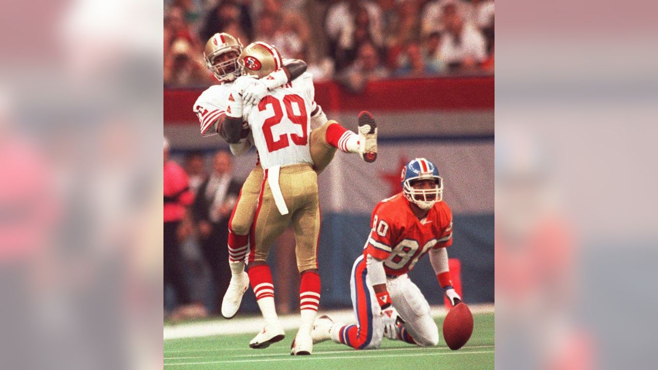 Joe Montana #16 of the San Francisco 49ers sets up to pass against the  Denver Broncos in Super Bowl XXIV at the Superdome NEW ORLEANS, LA -  JANUARY 28