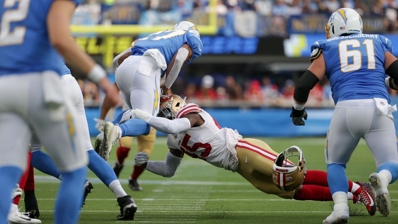 Los Angeles Chargers center Will Clapp before an NFL preseason football game  against the San Francisco 49ers in Santa Clara, Calif., Friday, Aug. 25,  2023. (AP Photo/Jeff Chiu Stock Photo - Alamy