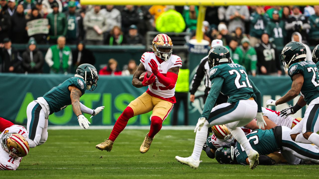 Jan 29, 2023; Philadelphia, Pennsylvania, USA; San Francisco 49ers  linebacker Azeez Al-Shaair (51) warms up before the start of NFC  Championship against the Philadelphia Eagles in Philadelphia, Pennsylvania.  Mandatory Credit Eric Canha/CSM/Sipa