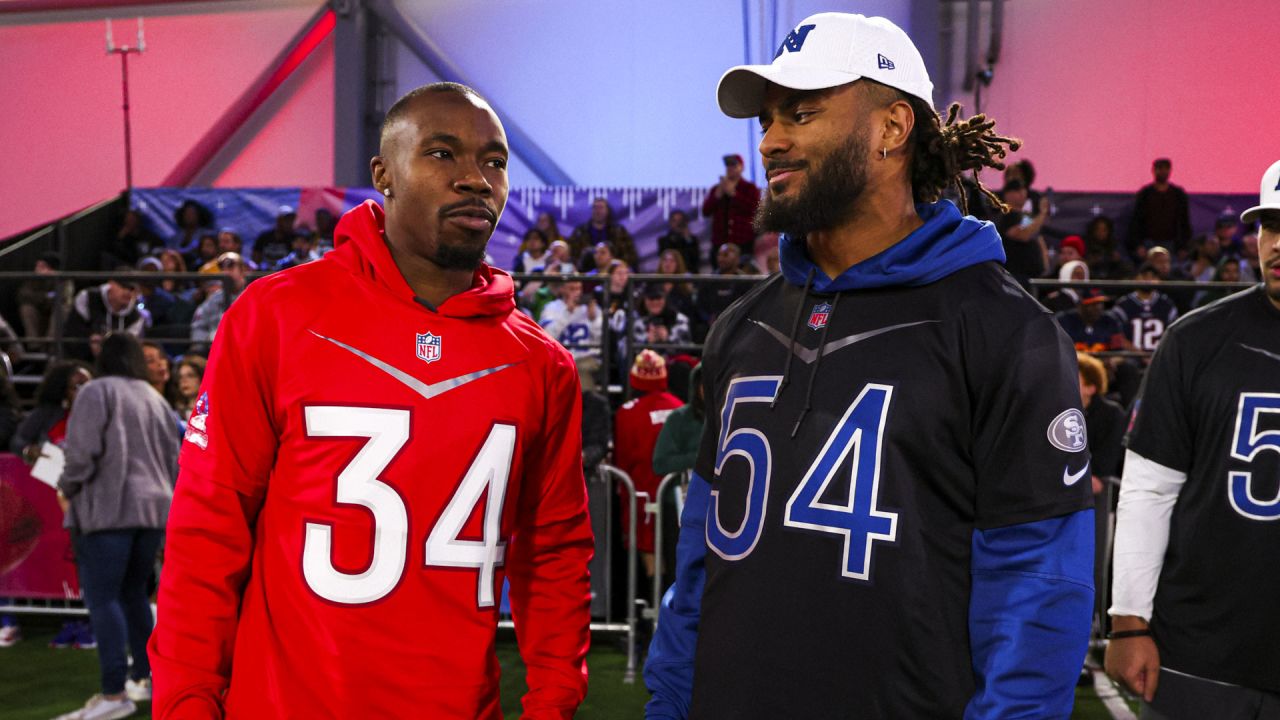 San Francisco 49ers tight end George Kittle and Minnesota Vikings running  back Dalvin Cook during the NFC AFC Pro Bowl practice on Saturday, Feb. 4,  2023 in Las Vegas. (AP Photo/Vera Nieuwenhuis