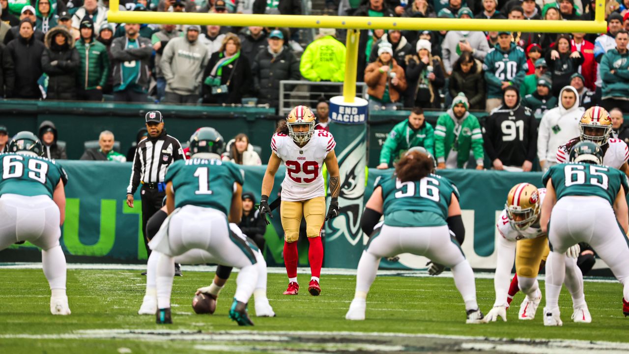 Jan 29, 2023; Philadelphia, Pennsylvania, USA; San Francisco 49ers  linebacker Azeez Al-Shaair (51) warms up before the start of NFC  Championship against the Philadelphia Eagles in Philadelphia, Pennsylvania.  Mandatory Credit Eric Canha/CSM/Sipa