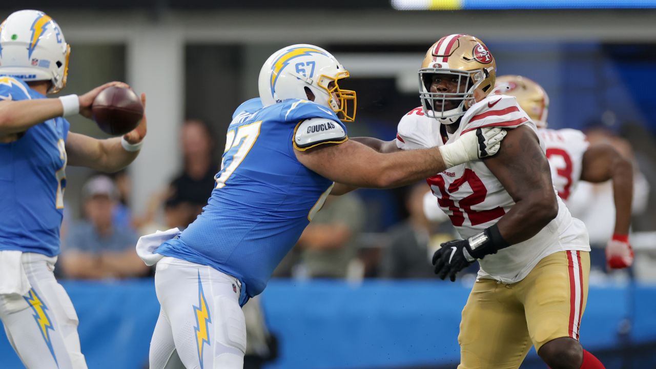 Los Angeles Chargers center Will Clapp before an NFL preseason football game  against the San Francisco 49ers in Santa Clara, Calif., Friday, Aug. 25,  2023. (AP Photo/Jeff Chiu Stock Photo - Alamy