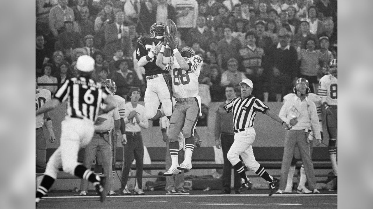 San Francisco 49ers celebrate their third quarter goal line stance that  stopped a Cincinnati Bengals scoring threat from within the one-yard-line,  on a fourth down situation, during Super Bowl XVI in Pontiac