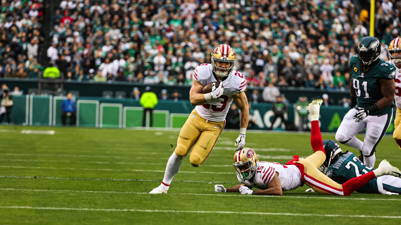 San Francisco 49ers running back Christian McCaffrey (23) in action during  the NFC Championship NFL football game against the Philadelphia Eagles,  Sunday, Jan. 29, 2023, in Philadelphia. (AP Photo/Chris Szagola Stock Photo  - Alamy