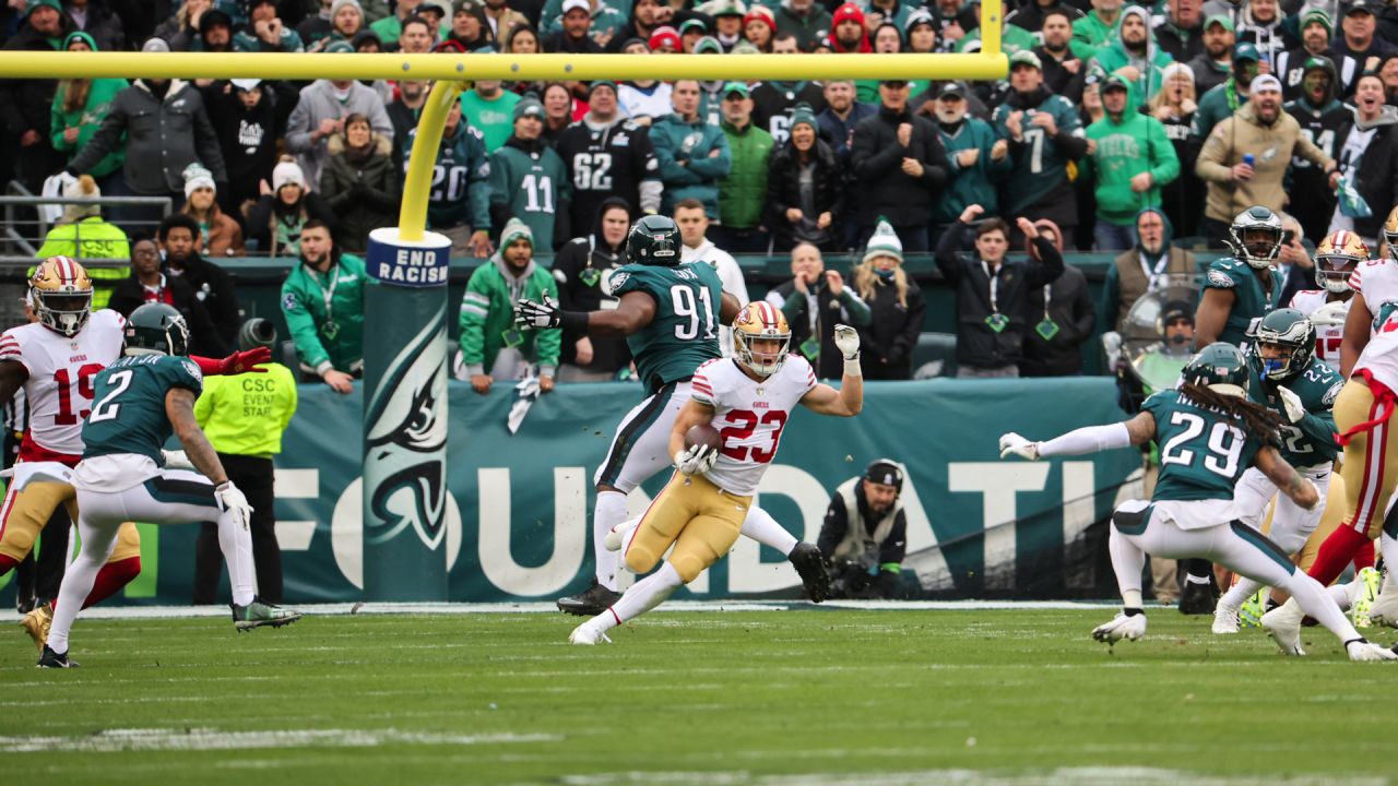 San Francisco 49ers running back Jordan Mason (24) looks on during the NFC  Championship NFL football game against the Philadelphia Eagles, Sunday, Jan.  29, 2023, in Philadelphia. (AP Photo/Chris Szagola Stock Photo - Alamy