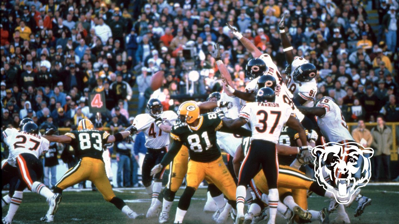 Chicago Bears Walter Payton in action, jumping over line of New