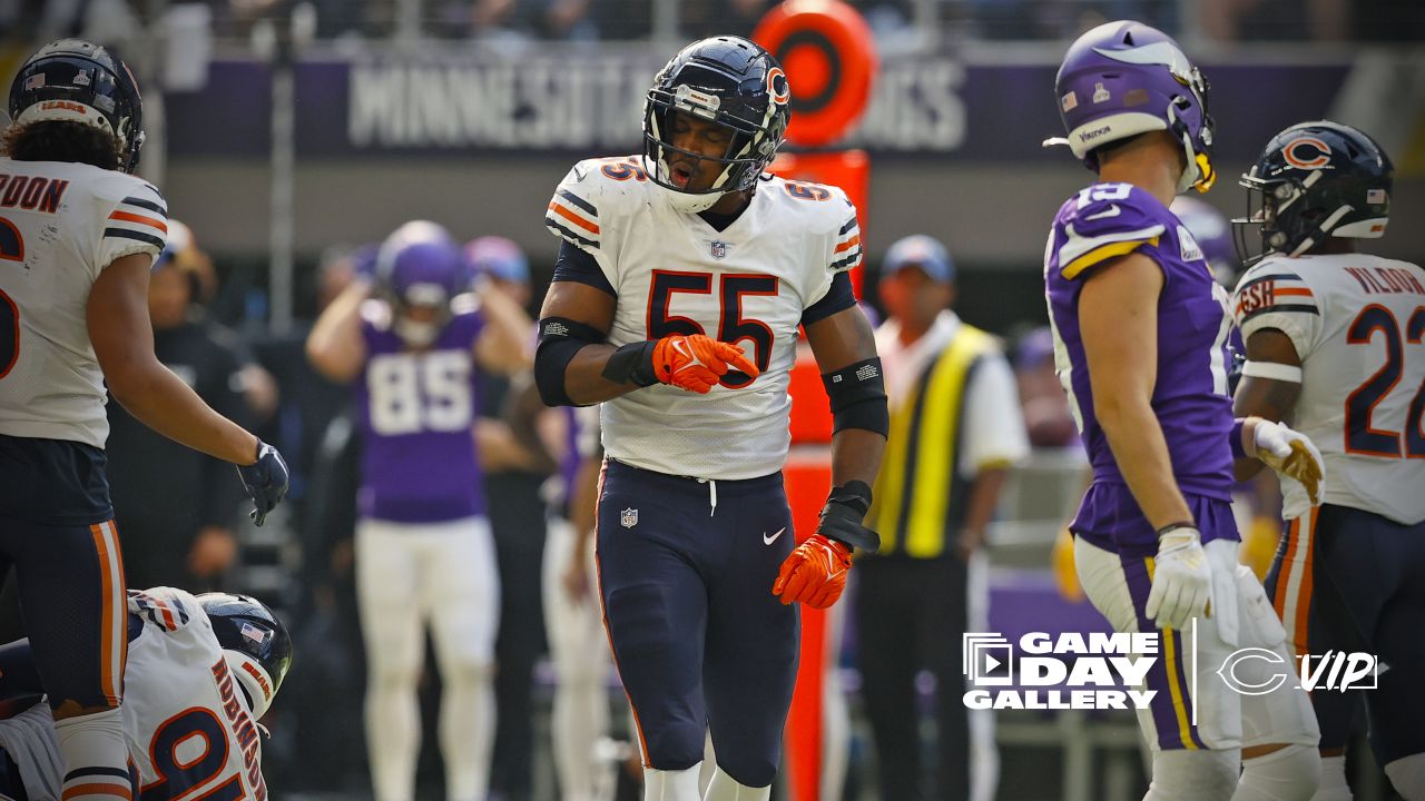 Chicago Bears cornerback Kindle Vildor (22) gets set for a play during the  first half of an NFL football game against the Minnesota Vikings, Sunday,  Jan. 9, 2022, in Minneapolis. (AP Photo/Bruce