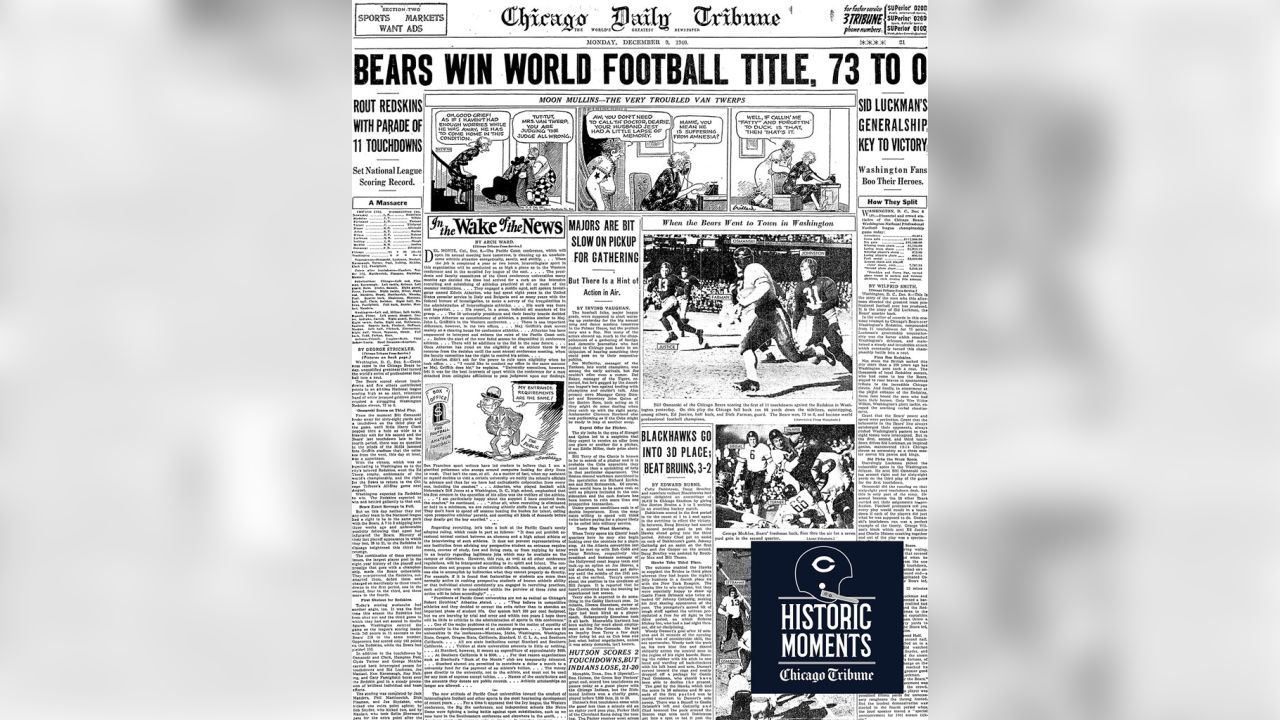 Chicago Bears Fan 4 Ever - Chicago Bears flashback Bill Osmanski, No. 9,  attempts a tackle vs. the Redskins in the Bears' 73-0 championship victory  1940