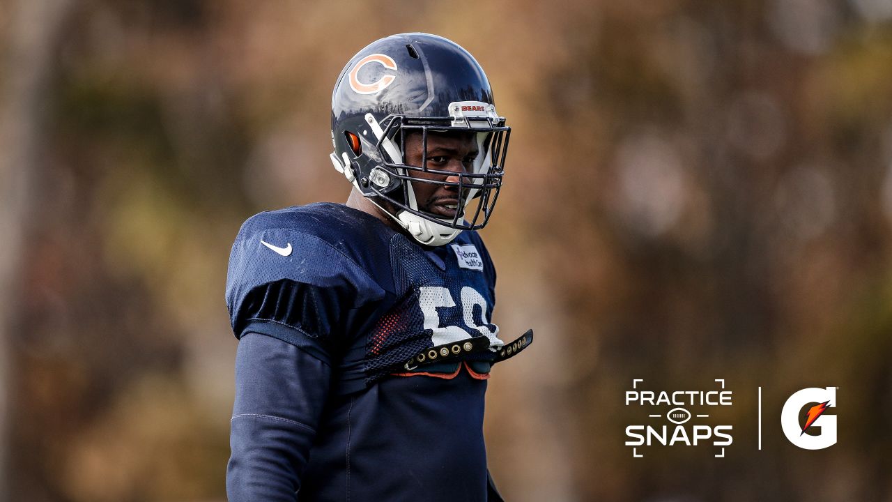 Chicago Bears offensive tackle Larry Borom (75) during the NFL football  team's rookie minicamp Friday, May, 14, 2021, in Lake Forest Ill. (AP  Photo/David Banks, Pool Stock Photo - Alamy