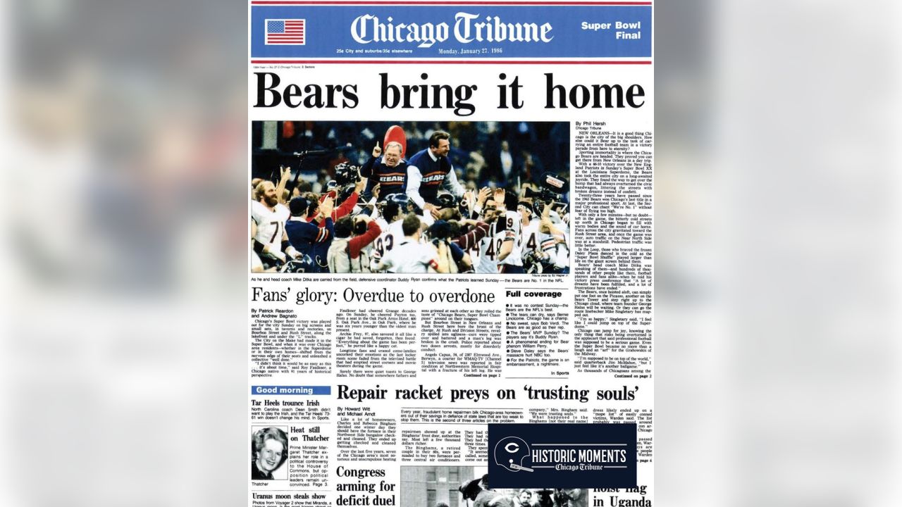 Bears won Super Bowl 32 years ago Friday