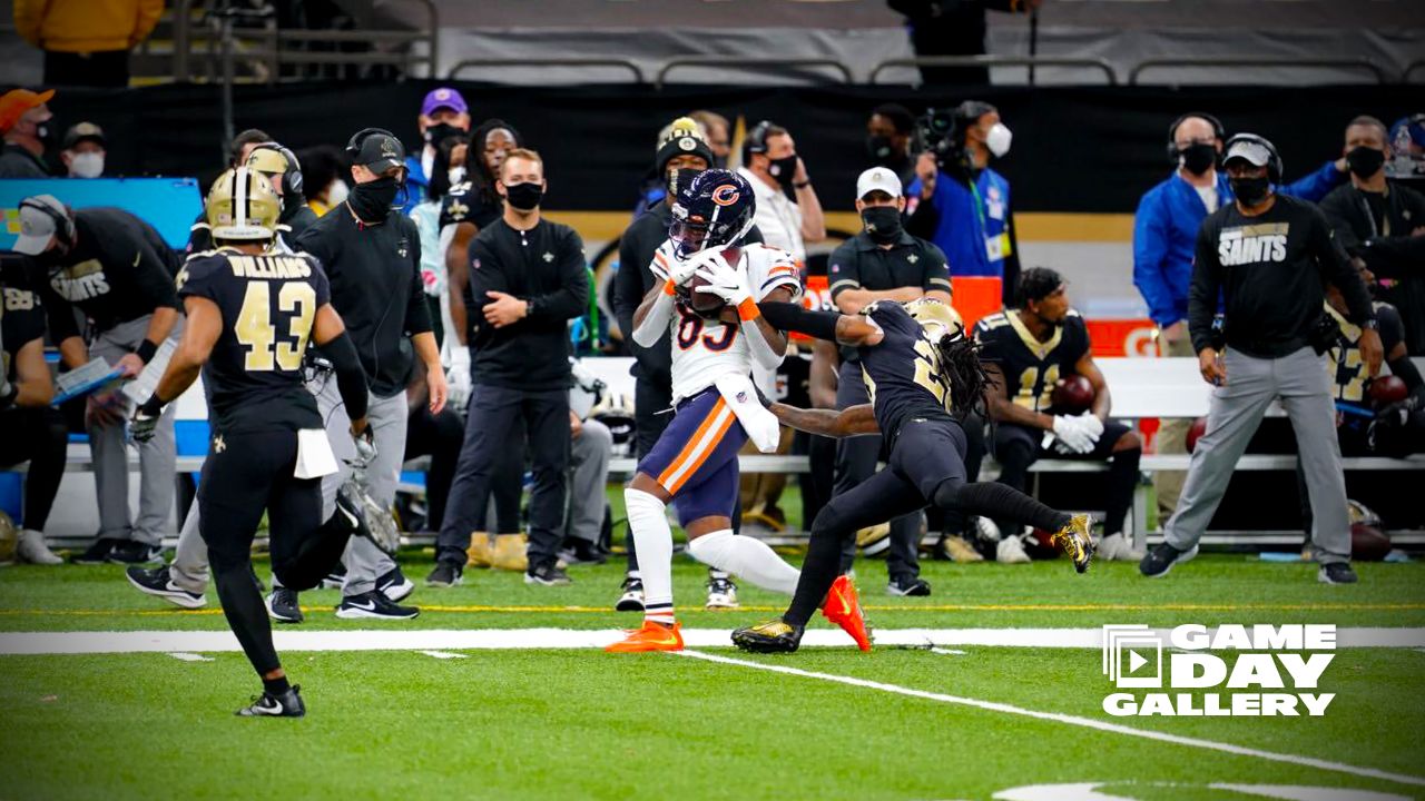 Chicago, Illinois, USA. 01st Nov, 2020. - Bears #17 Anthony Miller and  Saints #22 C.J. Gardner-Johnson in action during the NFL Game between the  New Orleans Saints and Chicago Bears at Soldier