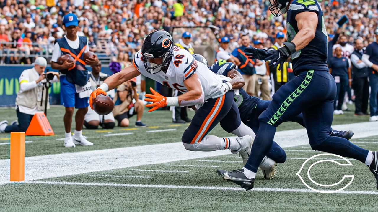 Chicago Bears tight end Jake Tonges (46) during an NFL Preseason football  game against the Seattle