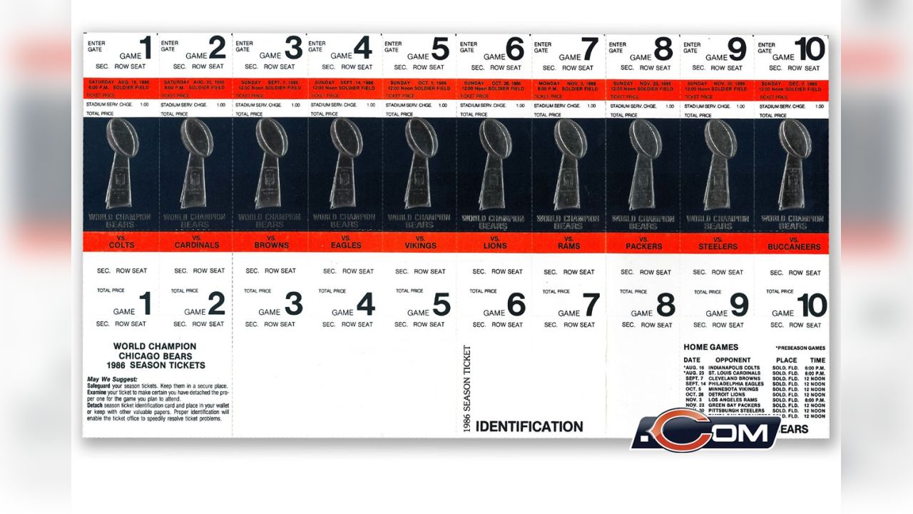 Chicago Bears Home Opener 9/7/14 Full Unused Season Ticket