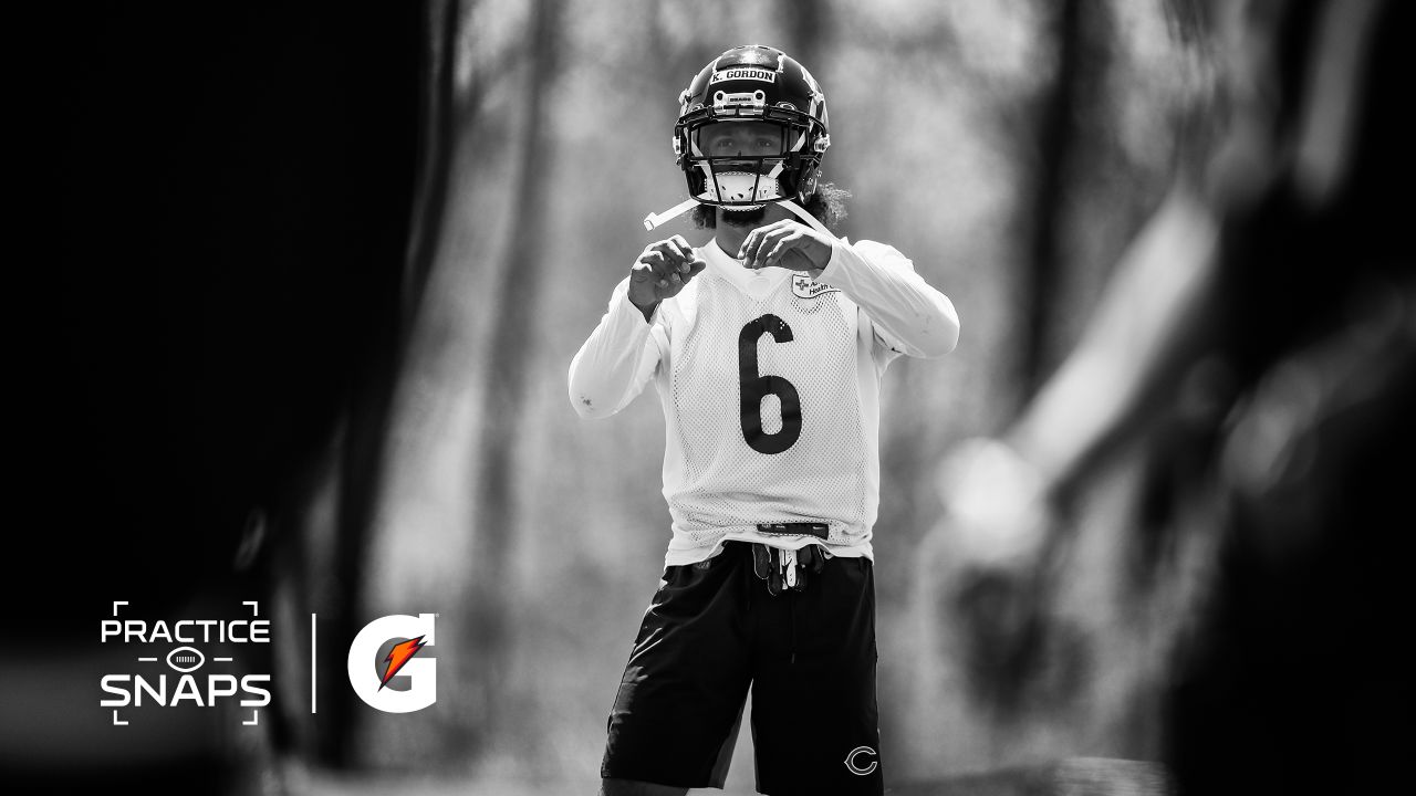 LAKE FOREST, IL - MAY 08: Chicago Bears Punter Trenton Gill (16) answers  questions from the media after the Chicago Bears Rookie Minicamp on May 08,  2022 at Halas Hall in Lake