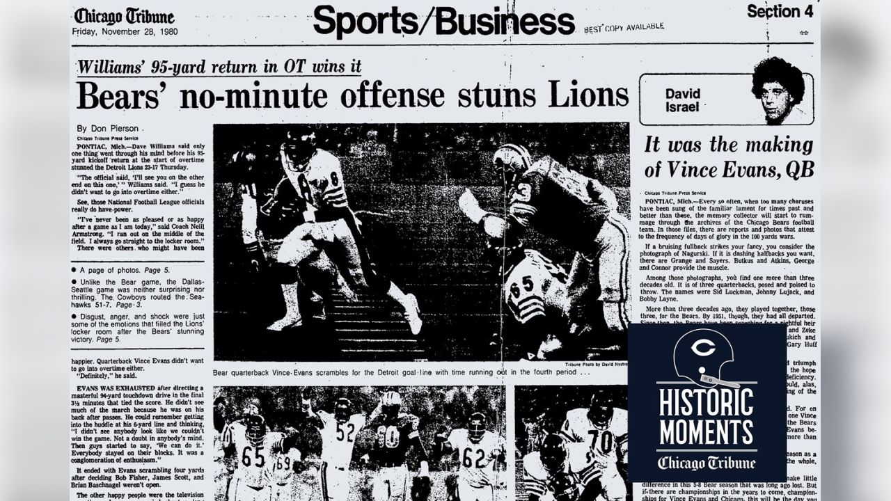 Dave Williams Game-Winning Kickoff Return TD in OT! (1980), Bears vs.  Lions