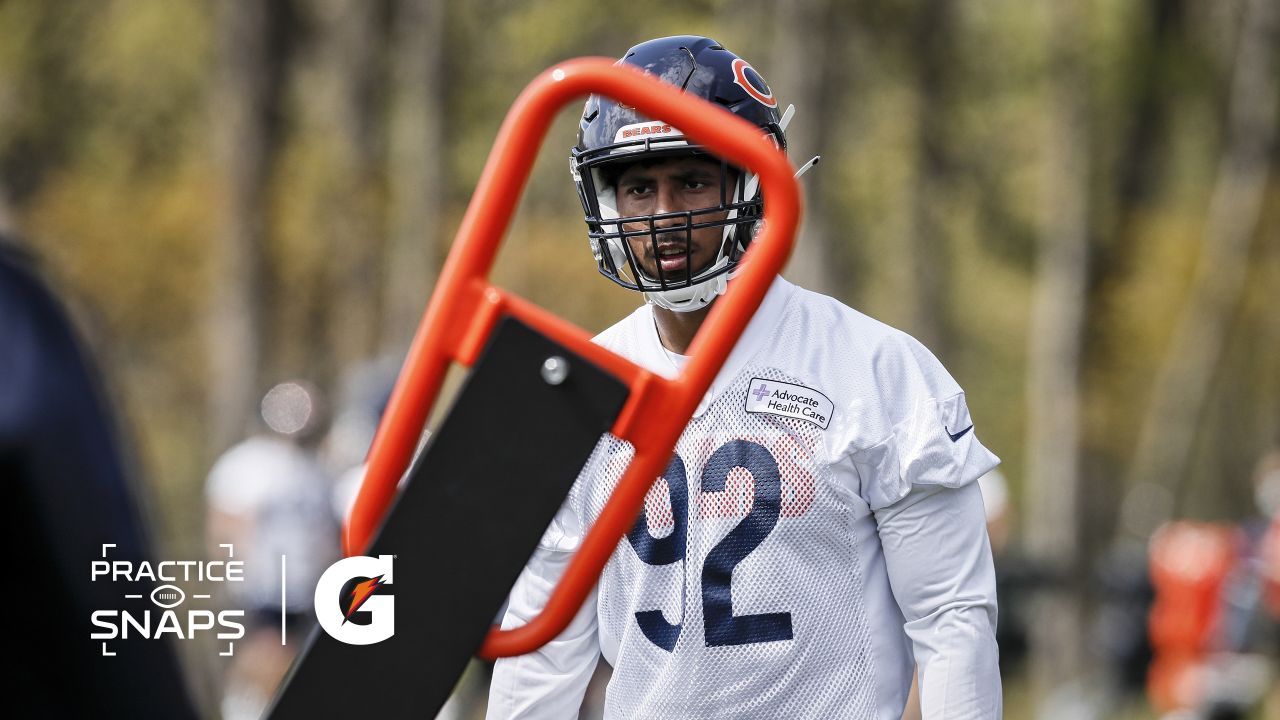 Chicago Bears offensive tackle Larry Borom (75) during the NFL football  team's rookie minicamp Friday, May, 14, 2021, in Lake Forest Ill. (AP  Photo/David Banks, Pool Stock Photo - Alamy