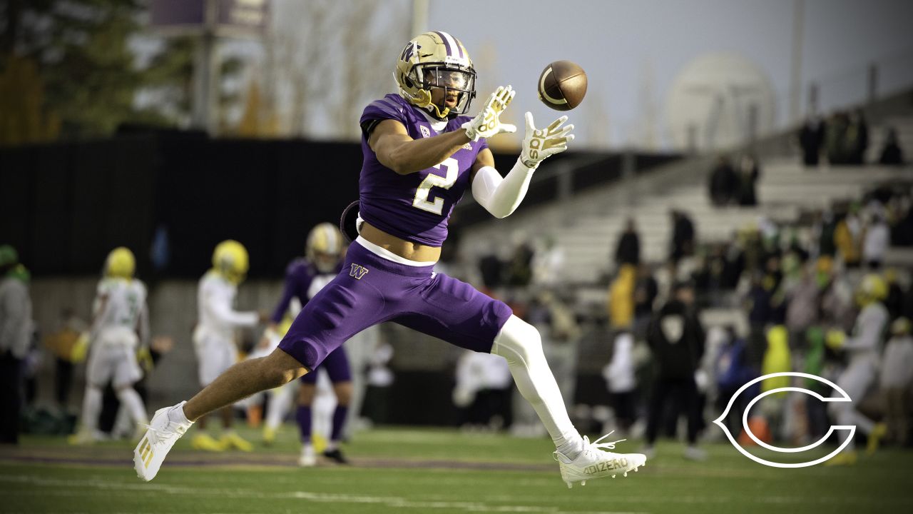 FILE - Washington defensive back Kyler Gordon participates in a drill at  the NFL football scouting combine March 6, 2022, in Indianapolis. Gordon  was selected by the Chicago Bears during the second