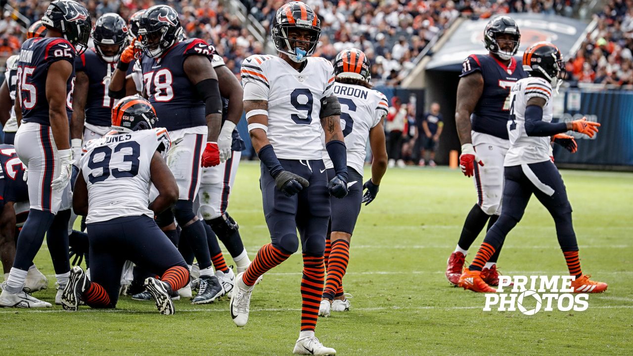 Chicago Bears' Cody Whitehair (65) leaps to congratulate teammate Khalil  Herbert on Herbert's touchdown against the Seattle Seahawks during the  second half of an NFL football game, Sunday, Dec. 26, 2021, in