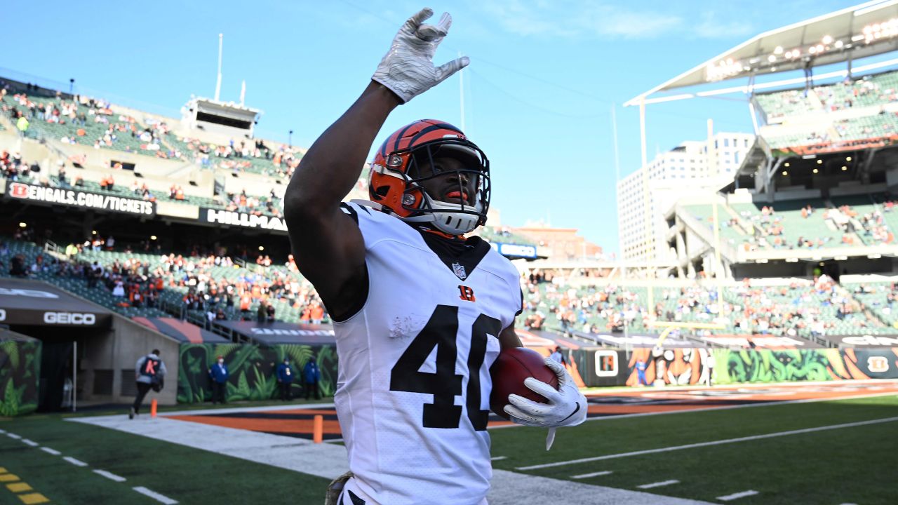 Cincinnati Bengals linebacker Akeem Davis-Gaither (59) lines up for the  play during an NFL wild-card football game against the Baltimore Ravens on  Sunday, Jan. 15, 2023, in Cincinnati. (AP Photo/Emilee Chinn Stock