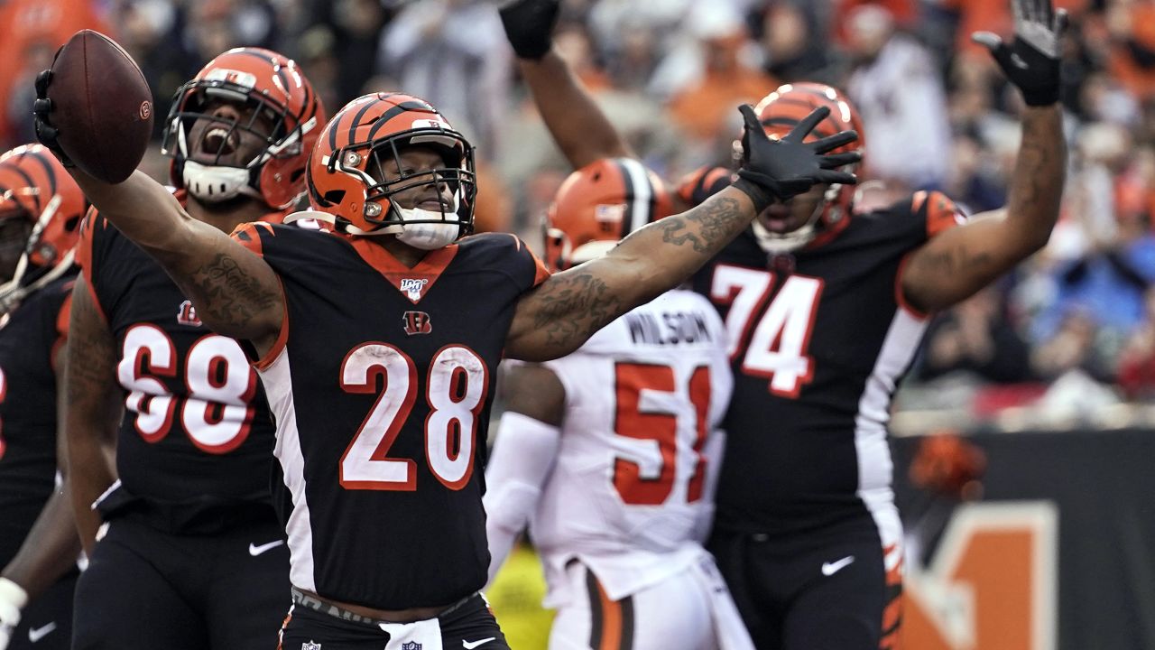 CLEVELAND, OH - OCTOBER 31: Cleveland Browns running back D'Ernest Johnson ( 30) caries the football during the fourth quarter of the National Football  League game between the Cincinnati Bengals and Cleveland Browns