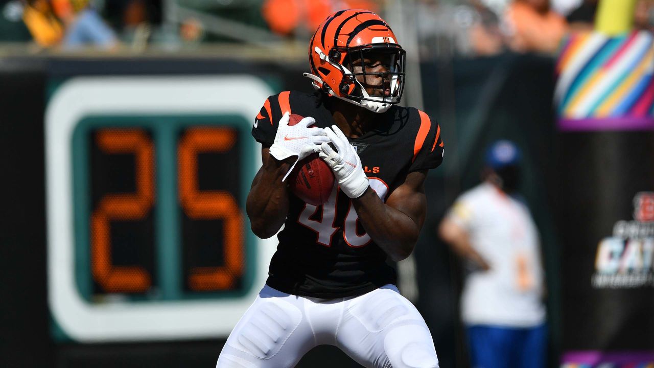 Cincinnati Bengals linebacker Logan Wilson (55) celebrates a missed field  goal during an NFL football game against the Green Bay Packers, Sunday,  Oct. 10, 2021, in Cincinnati. (AP Photo/Zach Bolinger Stock Photo - Alamy