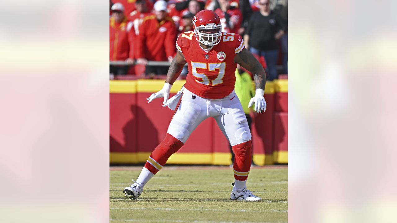 Kansas City Chiefs offensive tackle Orlando Brown Jr. (57) lines up during  the second half of an NFL football game against the Kansas City Chiefs  Sunday, Dec. 11, 2022, in Denver. (AP