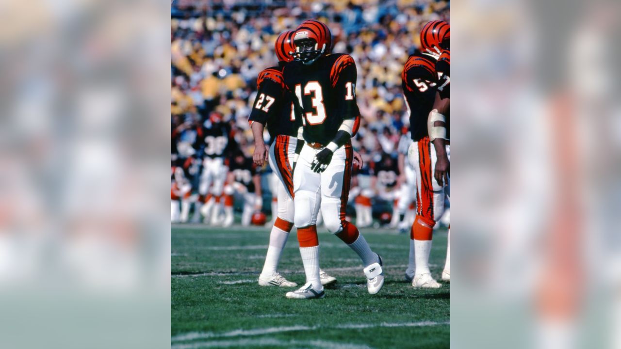 Defensive back Ken Riley of the Cincinnati Bengals holds the ball