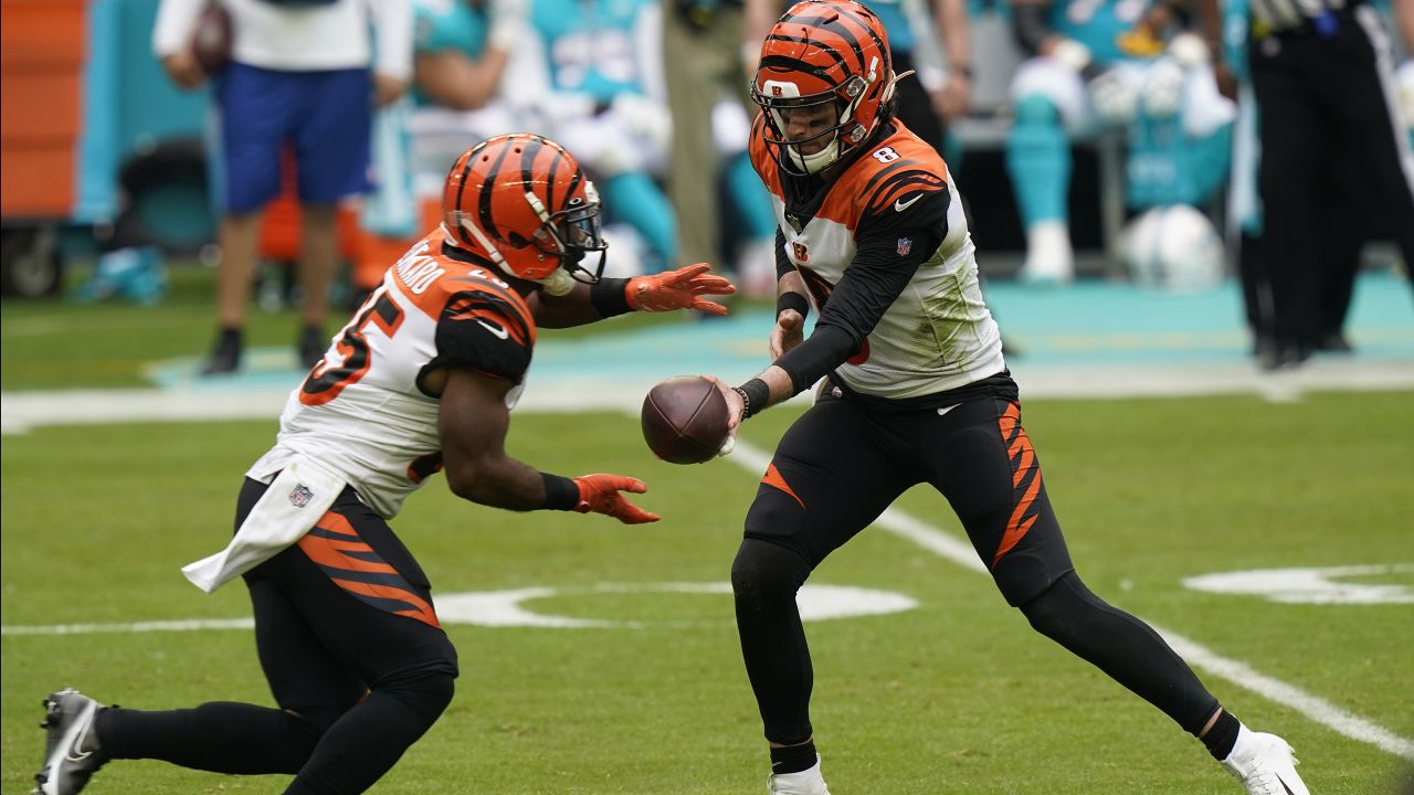 Cincinnati Bengals quarterback Brandon Allen (8) hands the ball