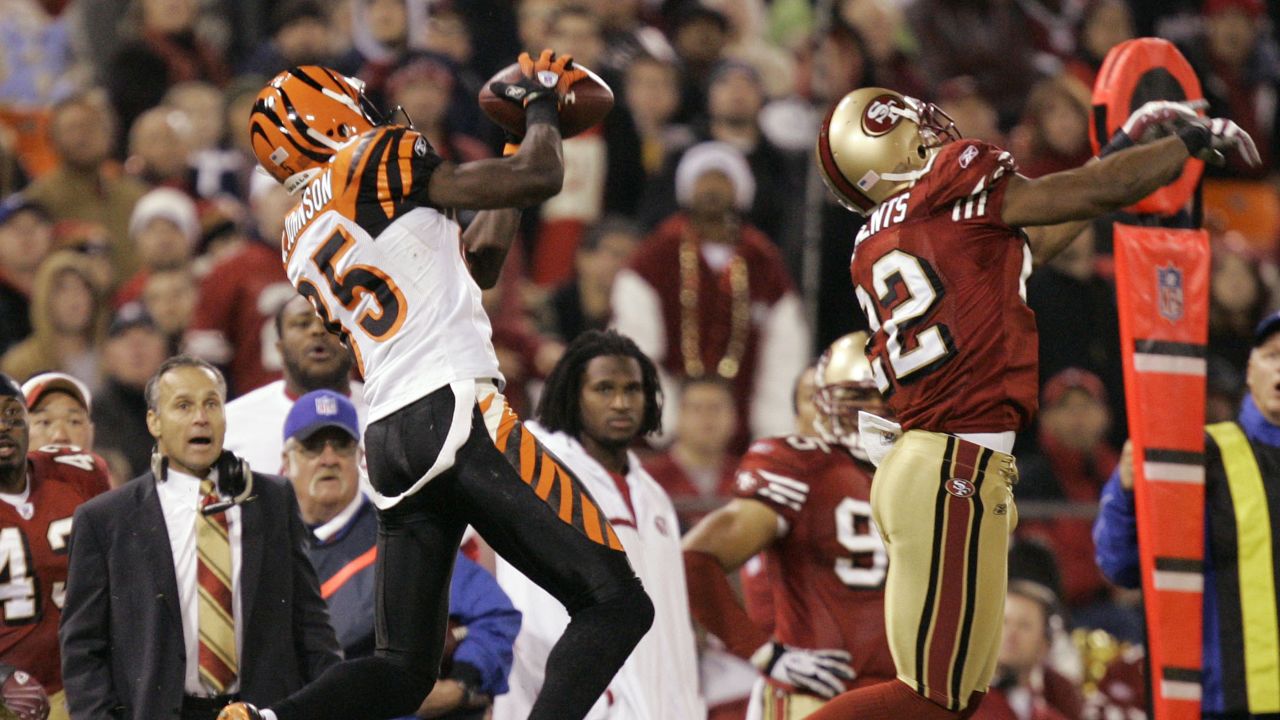 San Francisco 49ers Nate Clements (22) celebrates intercepting a